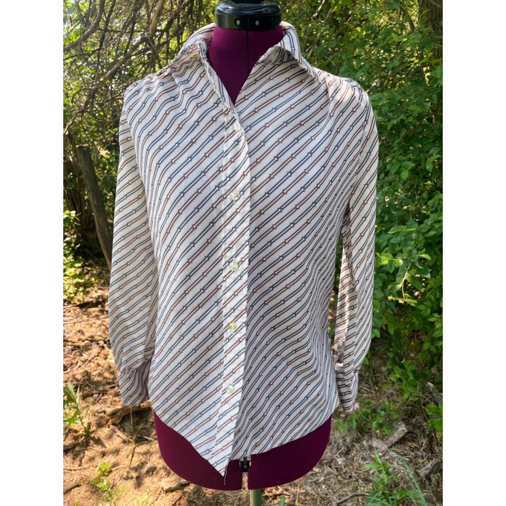 Vintage 1970s Button womens Blouse Abstract Arrow Print MOD - Picture 16 of 16